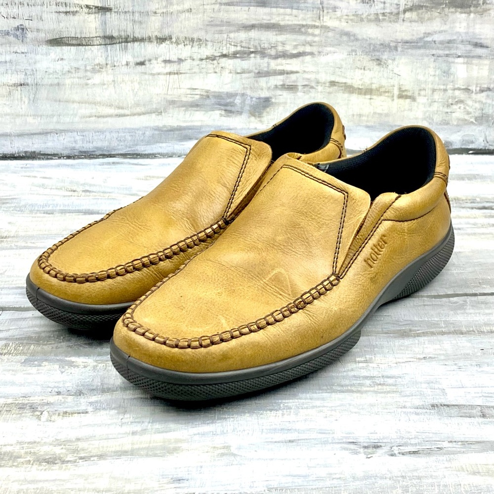 Hotter Tan Vegan Leather Loafers Link Slip-On Comfort Concept Casual Shoes Men 9